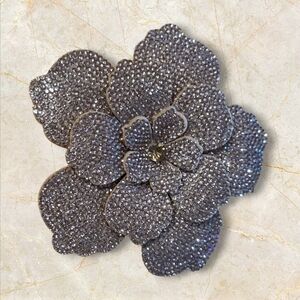 Gold/Tan Rhinestone Flower Appliqué – Luxury Crystal Camellia Patch